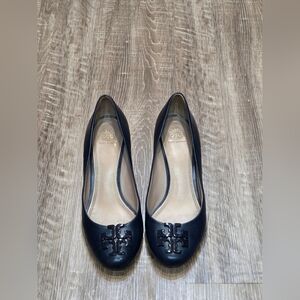 Tory Burch Lowell Pre-owned Women's Wedge Shoes Heels Navy Blue Size 8.5M